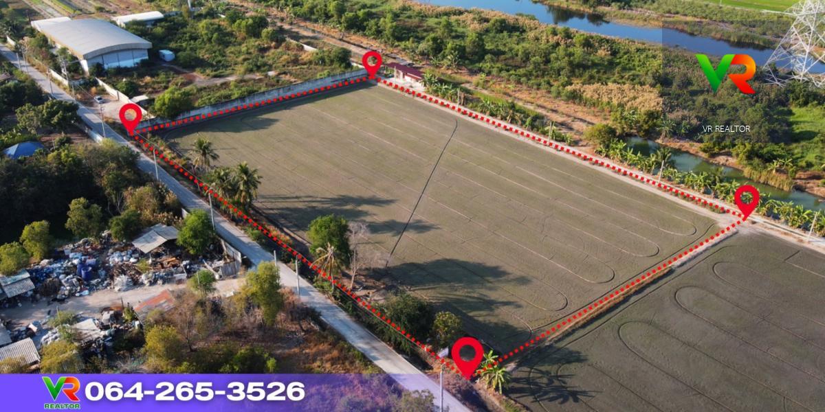 ที่ดินผังสีม่วง ไทรน้อย 6 ไร่ ถนนลาดยาง ไฟฟ้า-ประปาครบถึงหน้าแปลง เหมาะทำโรงงาน