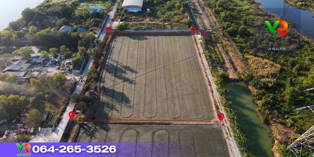 ที่ดินผังสีม่วง ไทรน้อย 6 ไร่ ถนนลาดยาง ไฟฟ้า-ประปาครบถึงหน้าแปลง เหมาะทำโรงงาน